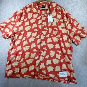 NWT PrAna Relaxed Fit Short Sleeve Button Up Shirt Red Tan Abstract Print XL